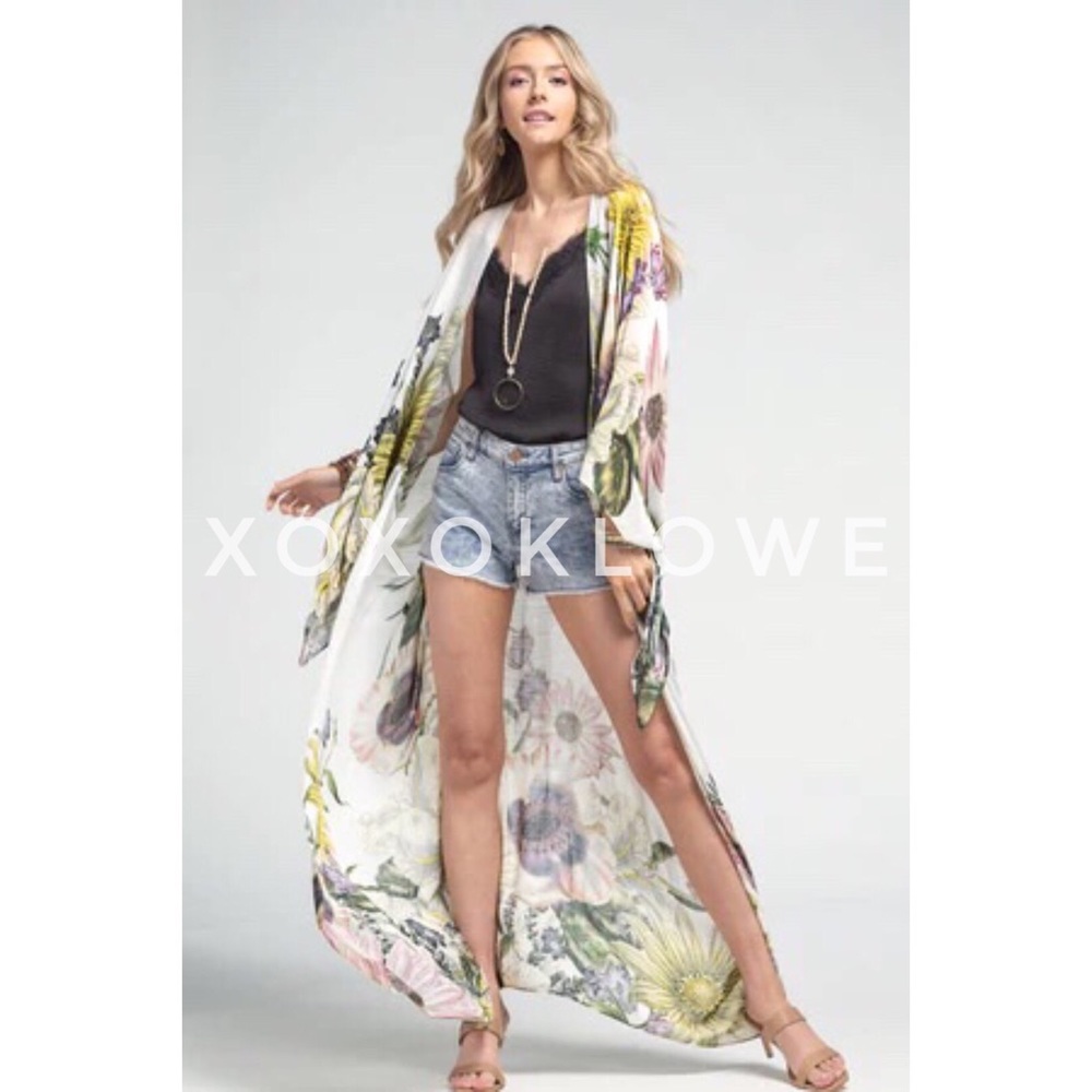 Floral Print Longline Maxi Duster Kimono - Picture 4 of 9